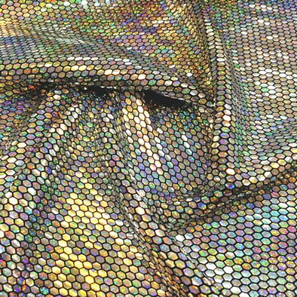 HONEYCOMBE MIRROR SEQUIN SPANDEX - SILVER HOLOGRAM ON BLACK